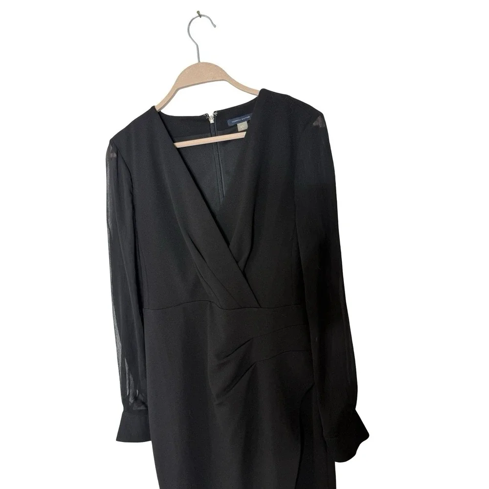 Tommy Hilfiger Women's‎ Black Crepe Chiffon-Sleeve Sheath Dress size 8